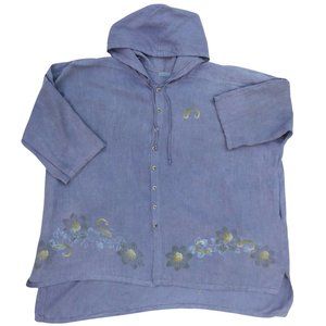 Blue Fish Clothing USA Steel Gray Tunic Hoodie Hand Printed Floral Hi Low Vents